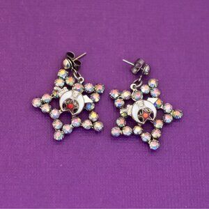 Vintage Abstract Rhinestones Star Moon Dangle Earrings - G40